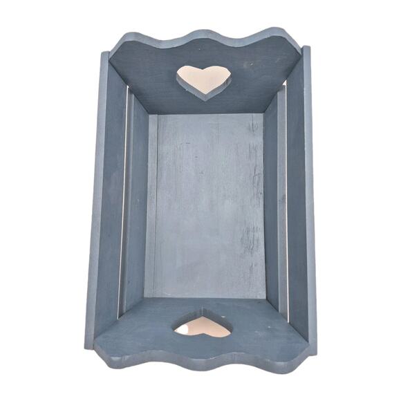 Handcrafted Country Blue Wood Crate Heart Cutouts 12x9x5" - Picture 9 of 9